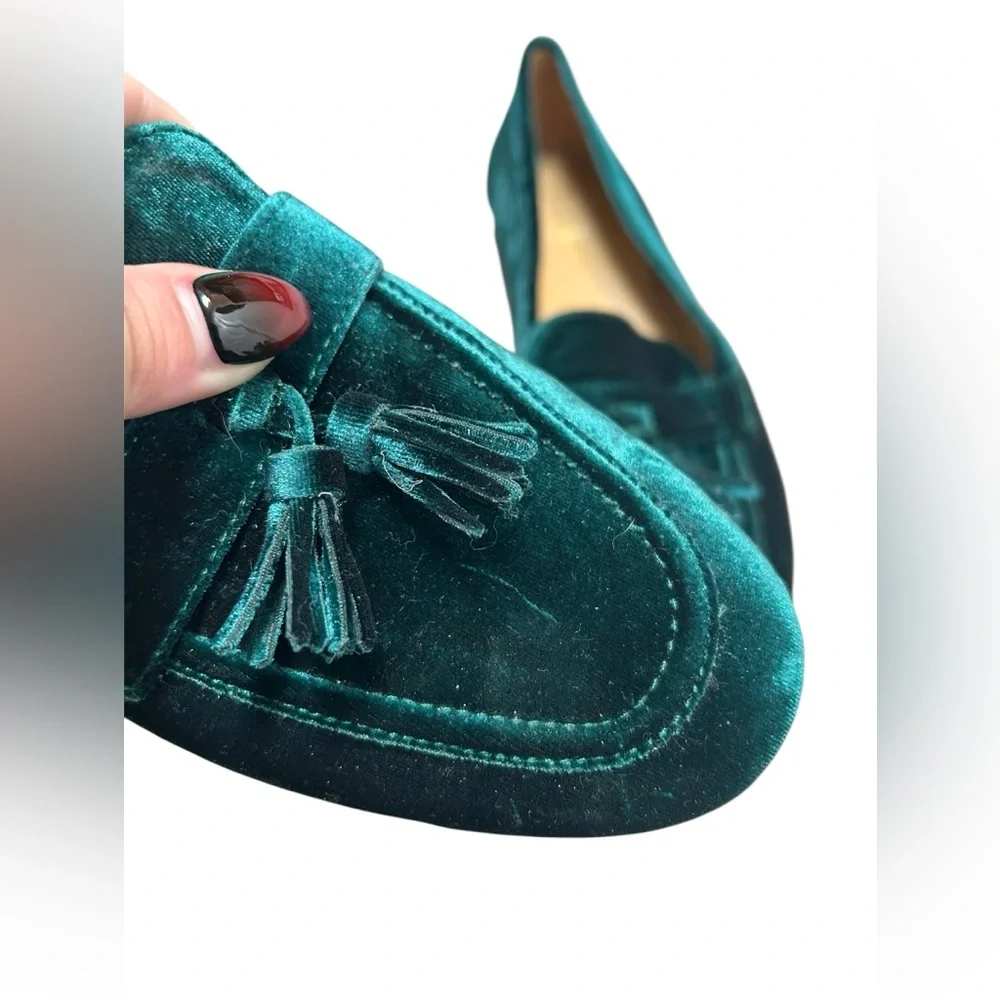 J Crew Marie Tassel Velvet Emerald Green Loafers Size 8 - Picture 4 of 8